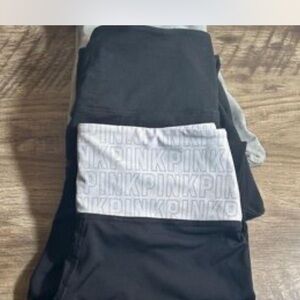 Victoria's Secret Black and Gray Leggings with Pink Logo